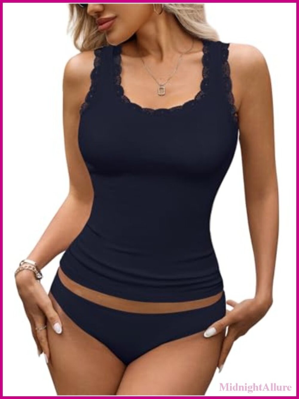 Women's Lace Trim Camisole Tank Top Sleeveless Ribbed Stretch
